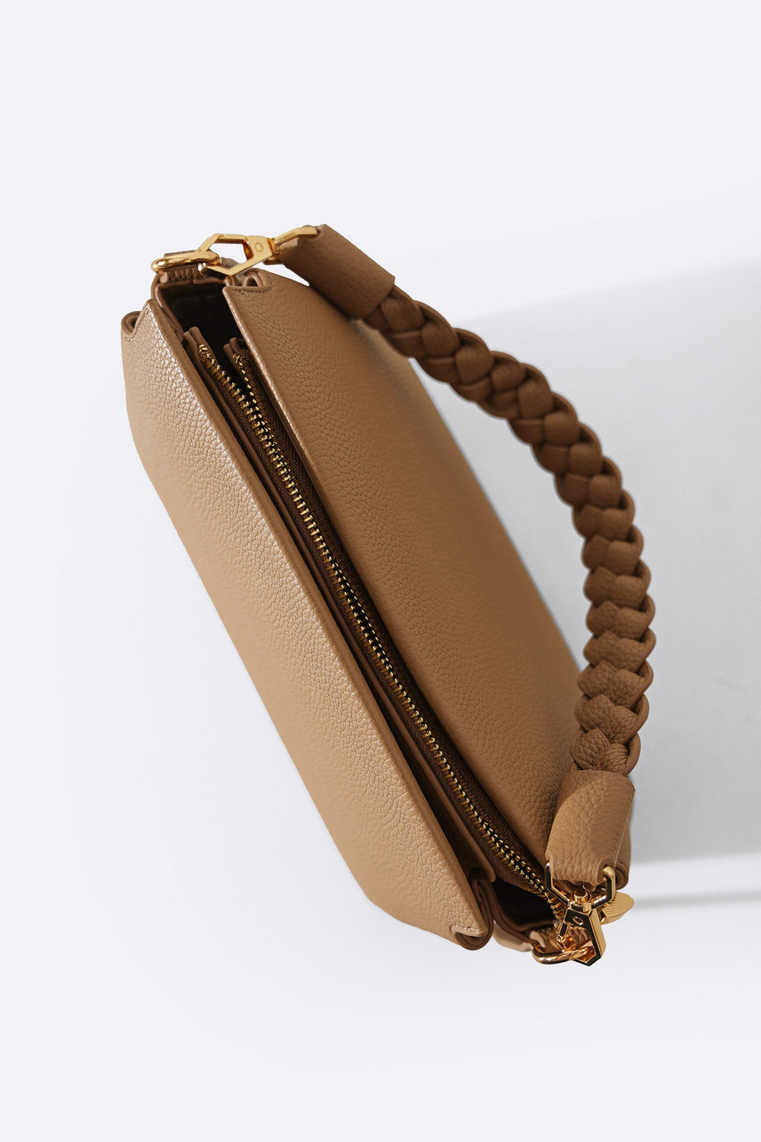 TAUPE BRAIDED TOP HANDLE BAG