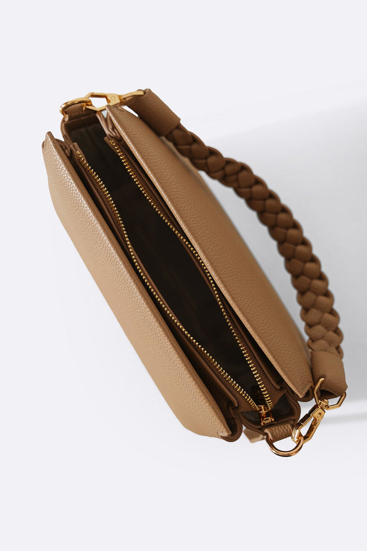 TAUPE BRAIDED TOP HANDLE BAG