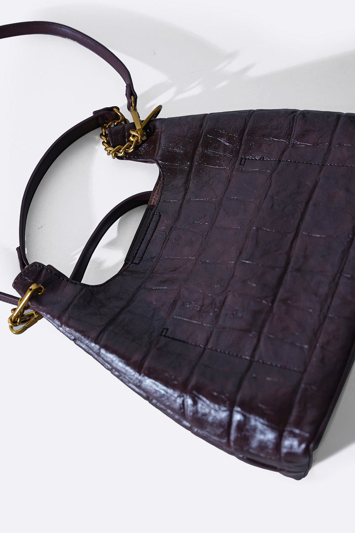 BURGUNDY CARMO EMBOSSED SHOULDER BAG
