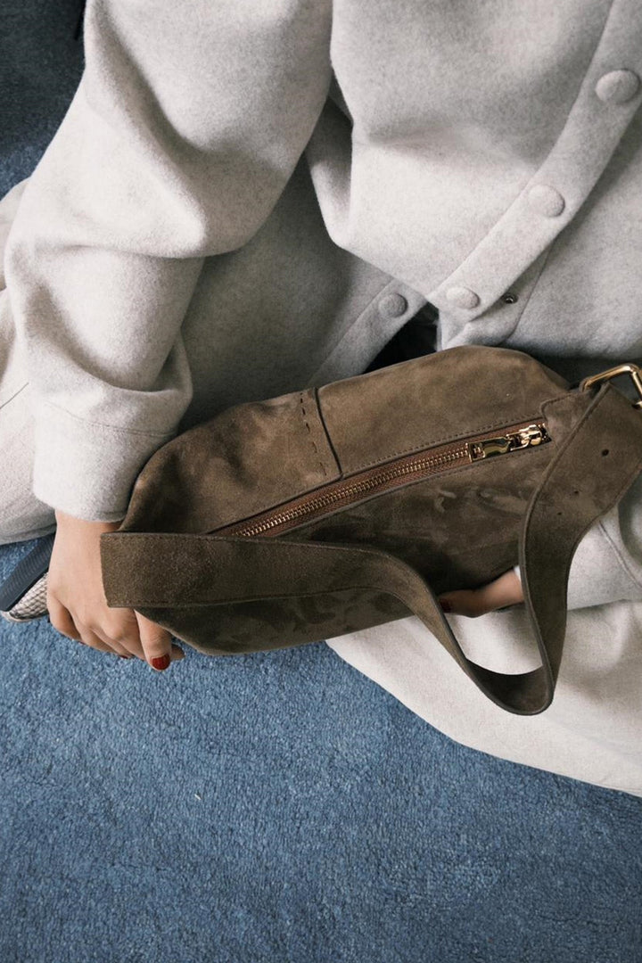 BROWN-TOP STITCH BAG IN GENUINE SUEDE