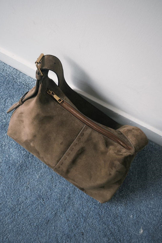BROWN-TOP STITCH BAG IN GENUINE SUEDE