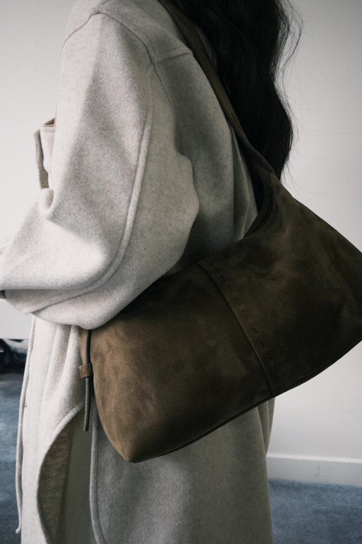 BROWN-TOP STITCH BAG IN GENUINE SUEDE