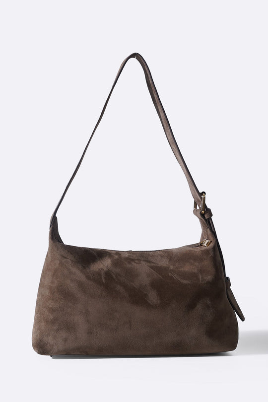 BROWN TOP STITCH BAG IN GENUINE SUEDE