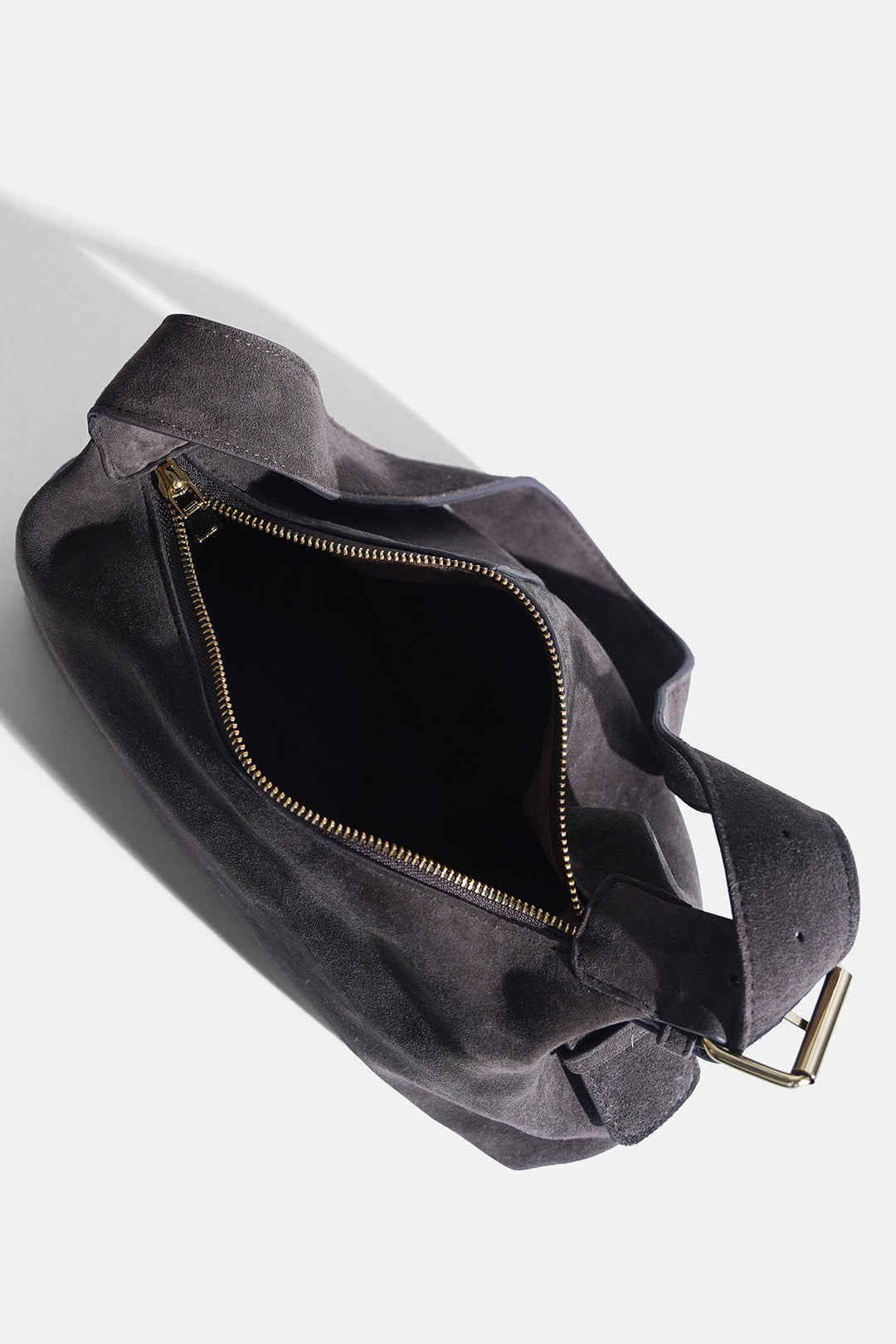 DARK BROWN-TOP STITCH BAG IN GENUINE SUEDE