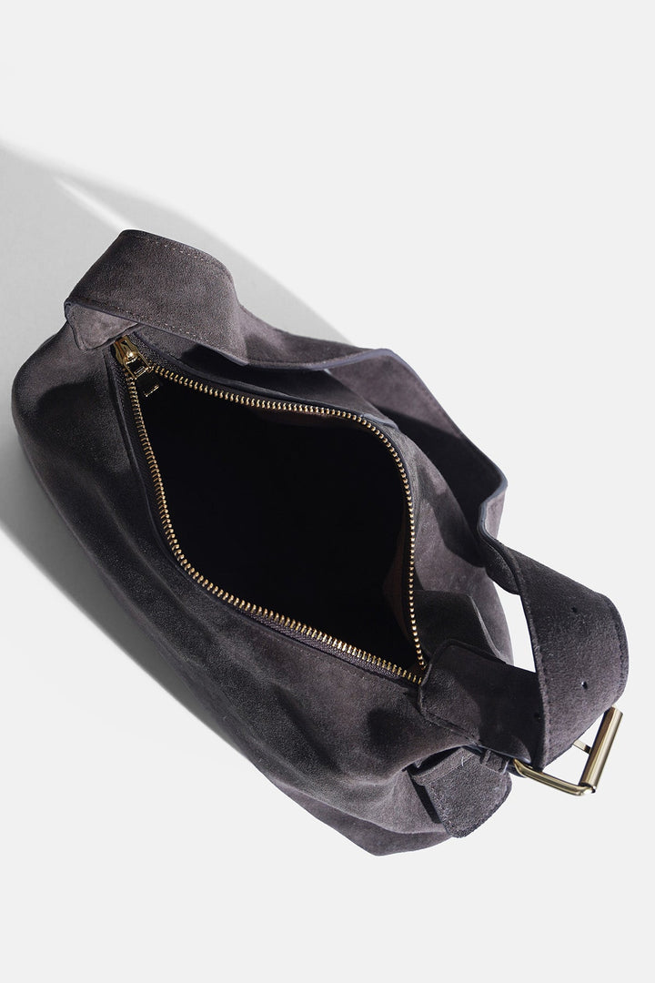 DARK BROWN-TOP STITCH BAG IN GENUINE SUEDE