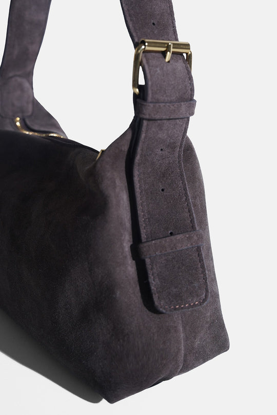 DARK BROWN-TOP STITCH BAG IN GENUINE SUEDE