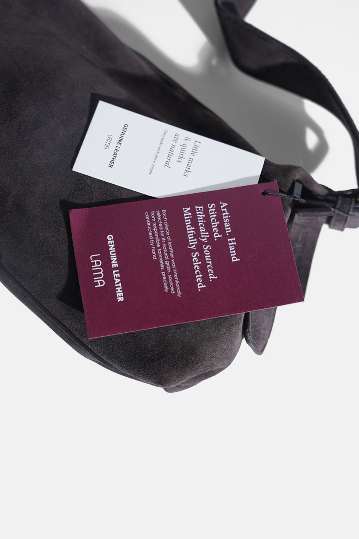 DARK BROWN-TOP STITCH BAG IN GENUINE SUEDE