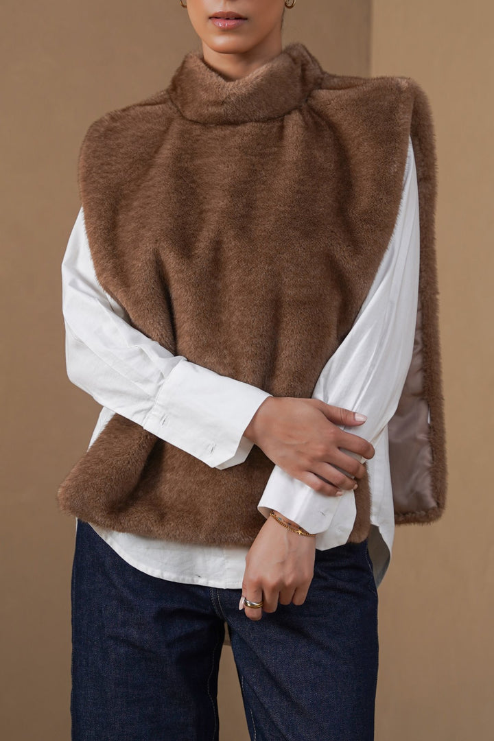 KHAKI FAUX FUR WARMER