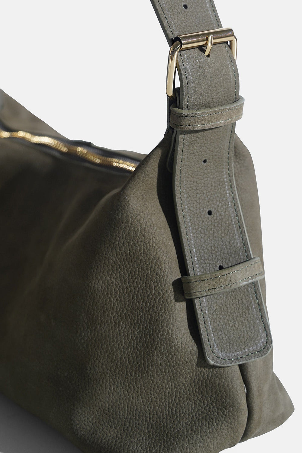 OLIVE-TOP STITCH BAG IN GENUINE LEATHER