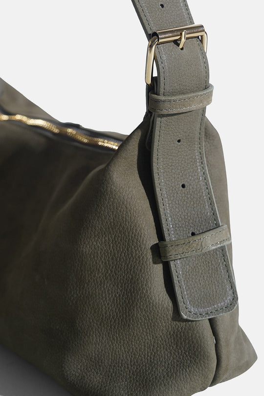 OLIVE-TOP STITCH BAG IN GENUINE LEATHER