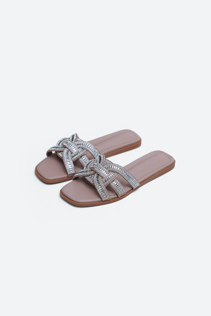 PINK CRYSTAL STUDDED SLIDES
