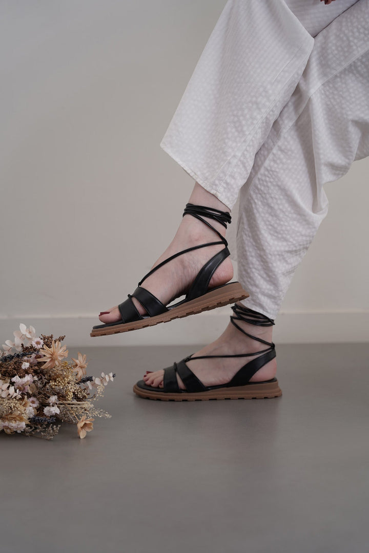 BLACK SOFT GLADIATOR SANDALS