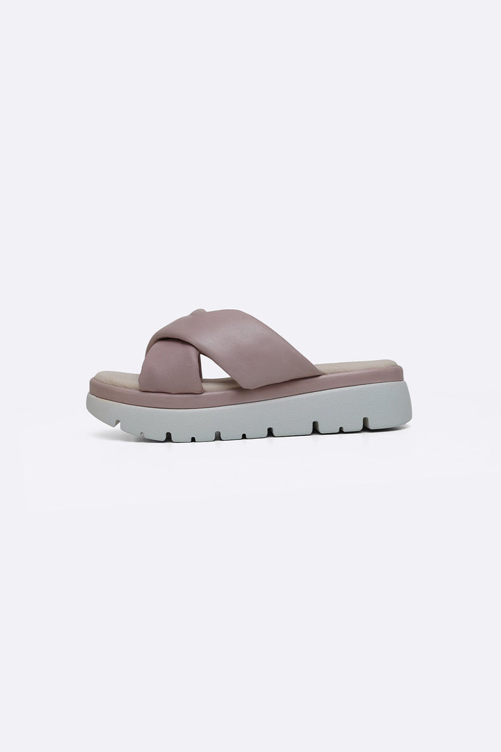 PINK LEATHER MAMA CROSS SLIDES