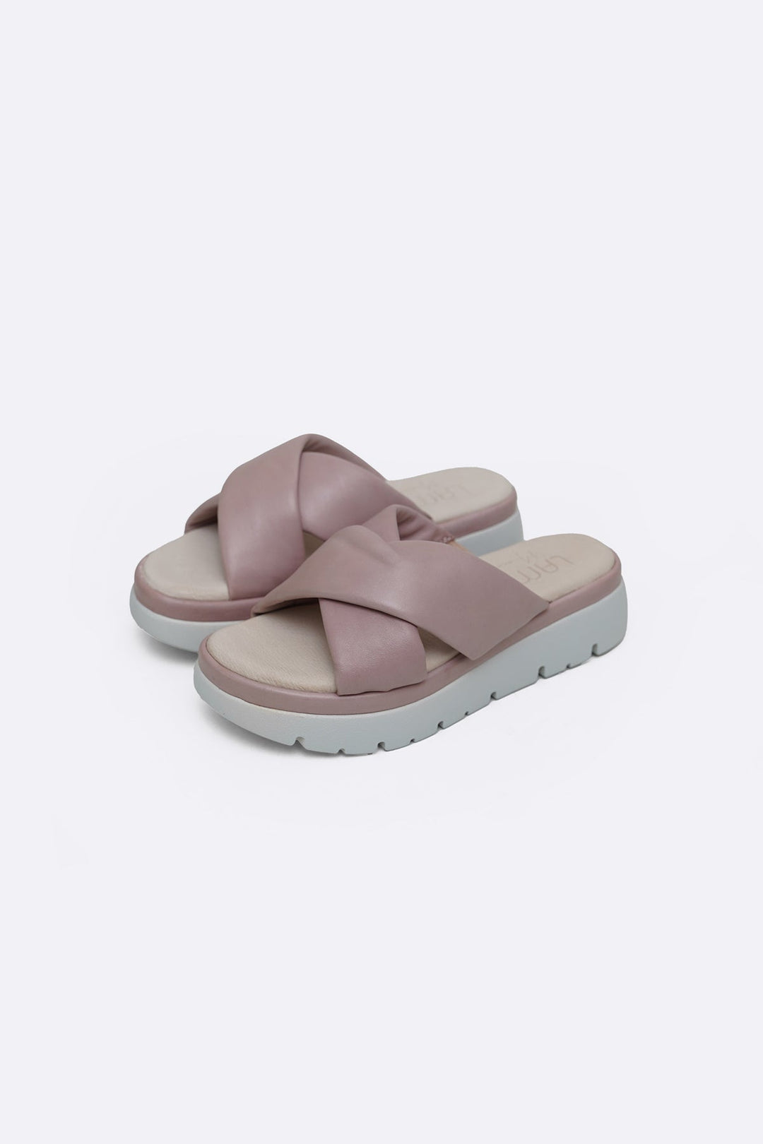 PINK LEATHER MAMA CROSS SLIDES