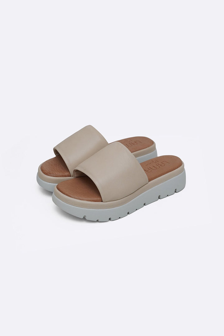 CREAM LEATHER MAMA PLATFORM SLIDES