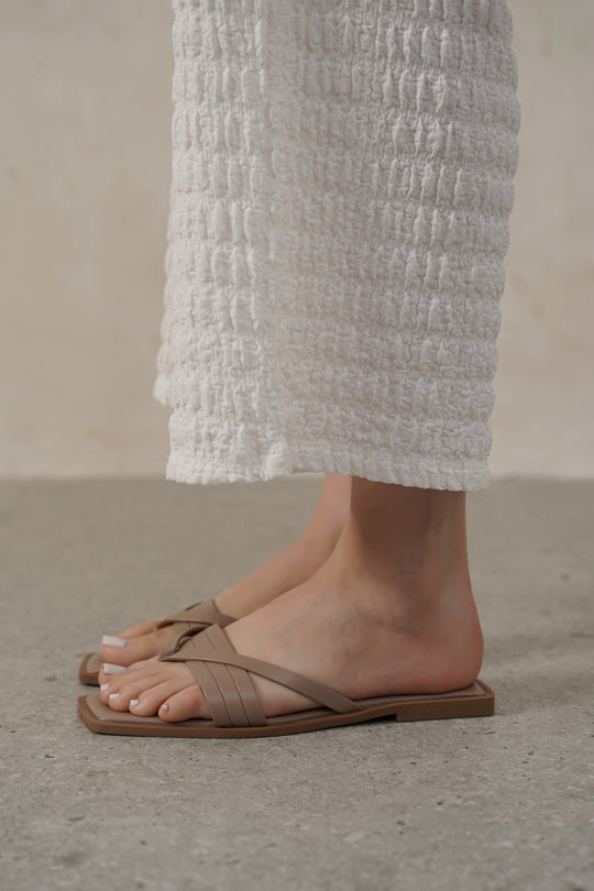 TAUPE LUCCA STRAPPY SLIDES