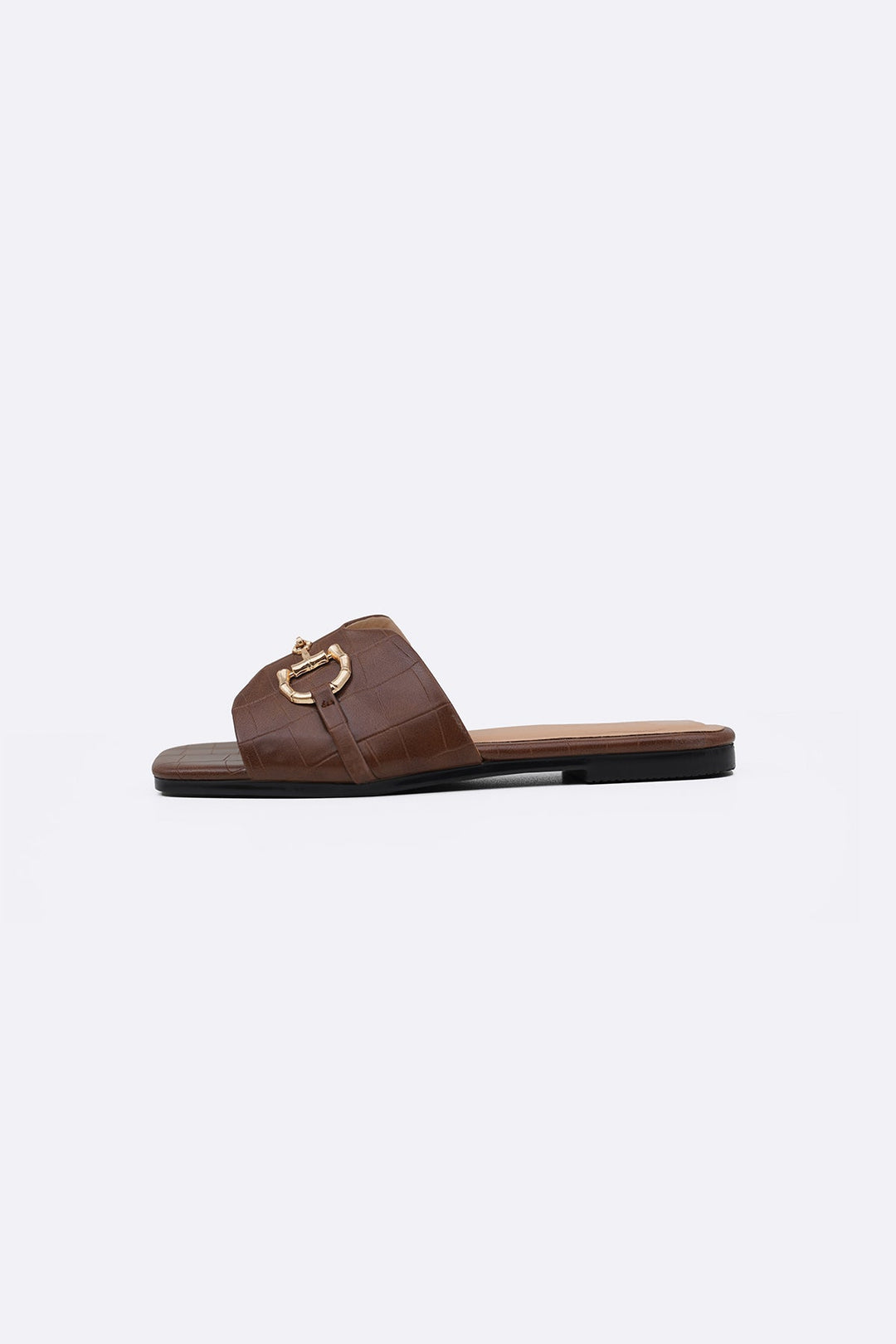 DARK BROWN CITY BUCKLE SLIDES
