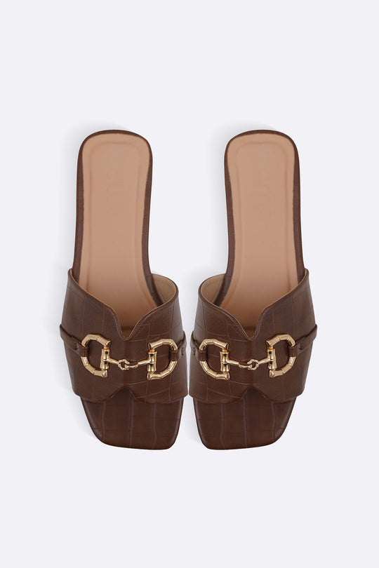 DARK BROWN CITY BUCKLE SLIDES