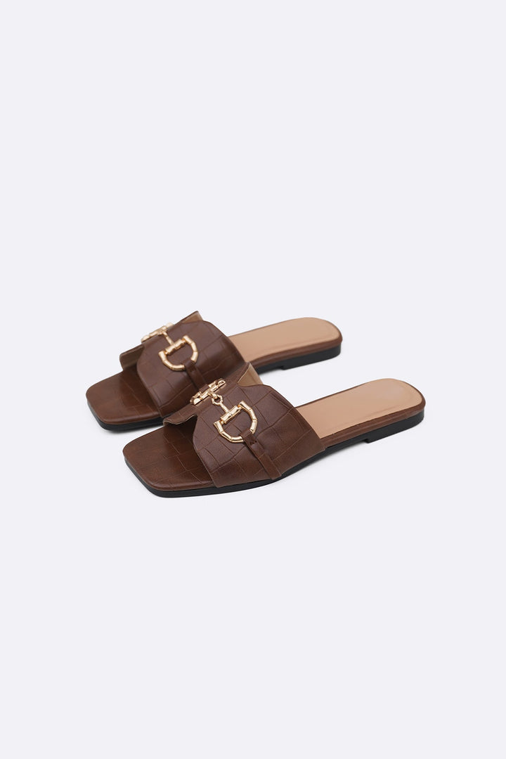 DARK BROWN CITY BUCKLE SLIDES