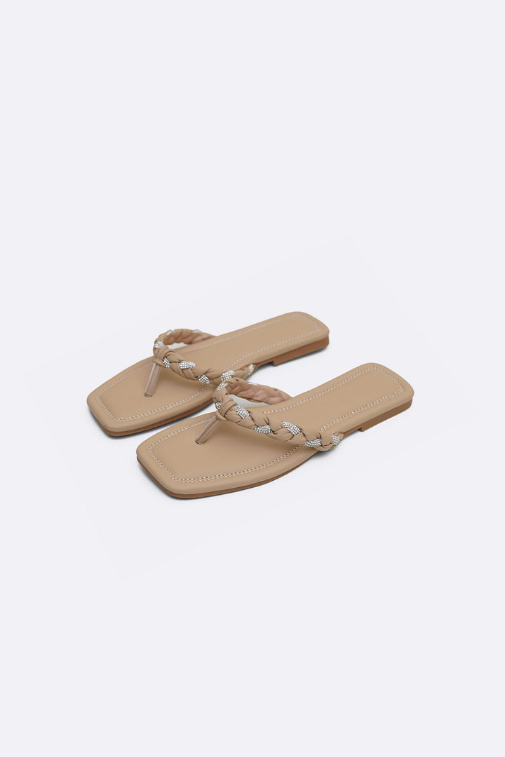 BEIGE BRAIDED FLIP FLOPS