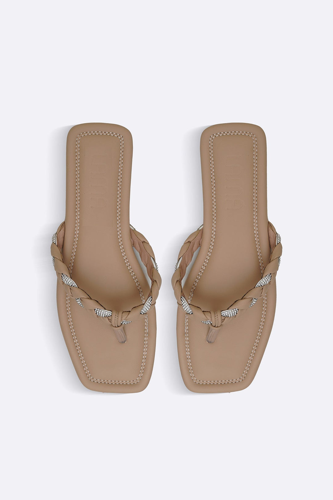 BEIGE BRAIDED FLIP FLOPS