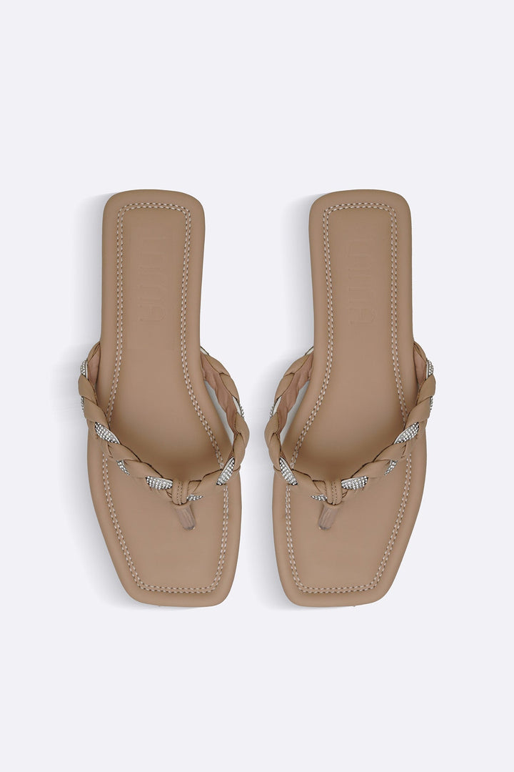 BEIGE BRAIDED FLIP FLOPS