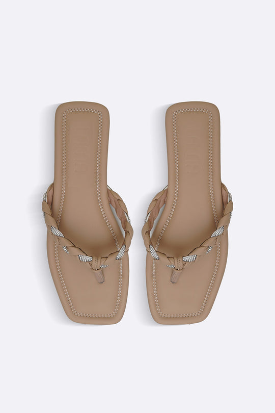 BEIGE BRAIDED FLIP FLOPS