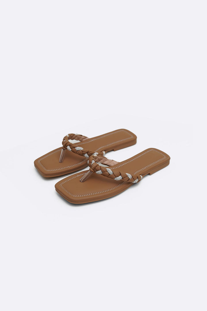 BROWN BRAIDED FLIP FLOPS