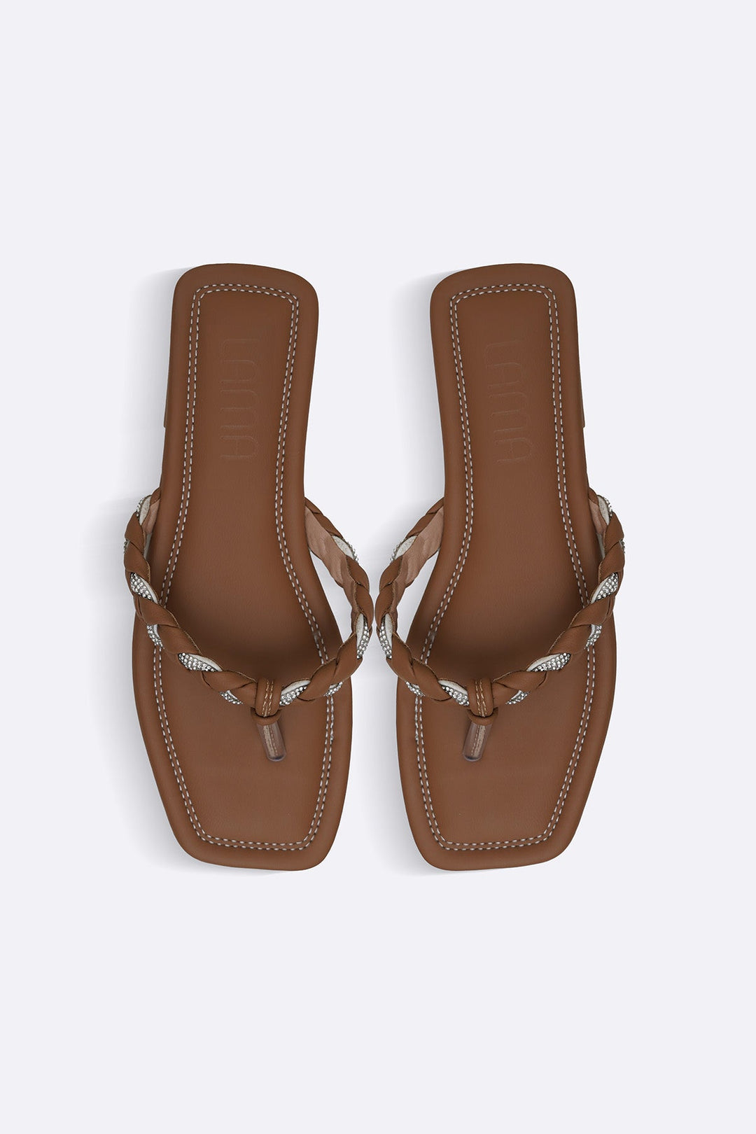 BROWN BRAIDED FLIP FLOPS