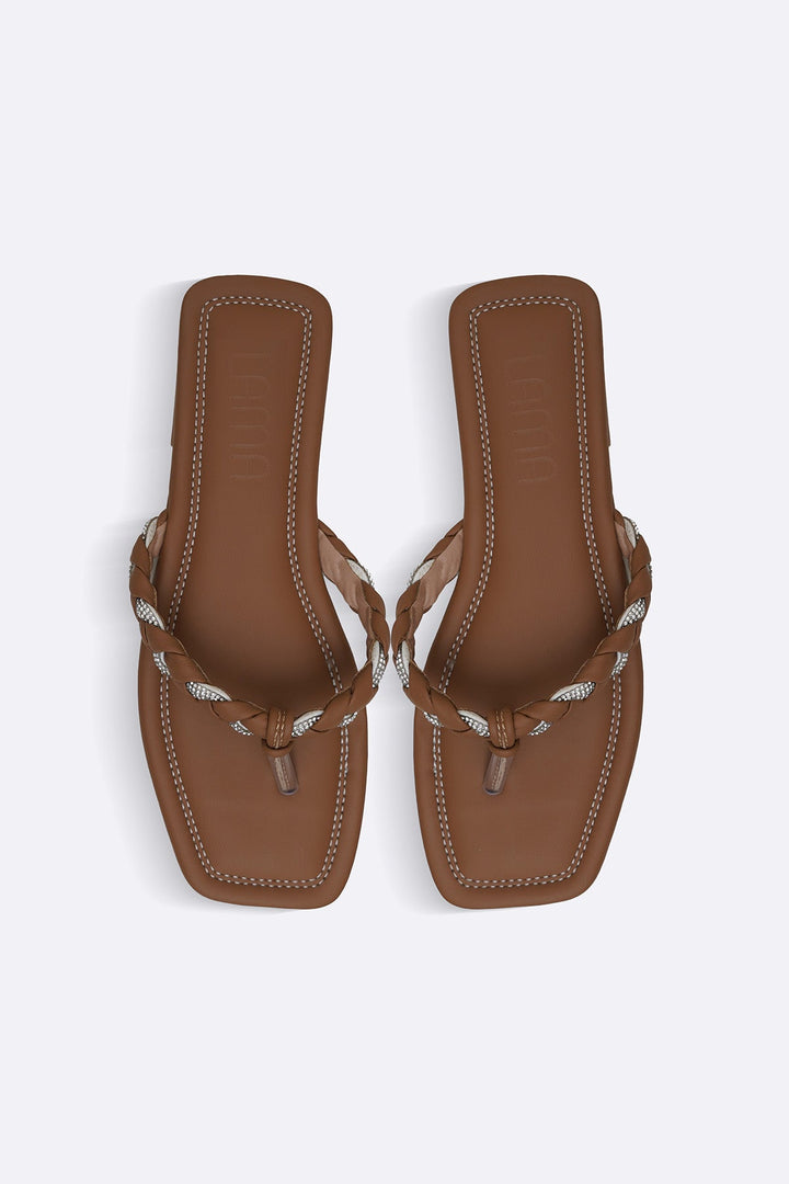 BROWN BRAIDED FLIP FLOPS