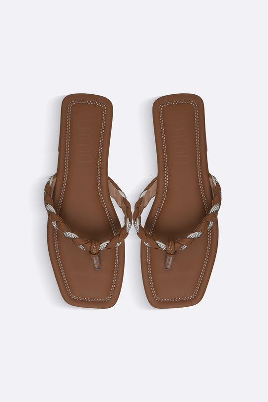 BROWN BRAIDED FLIP FLOPS