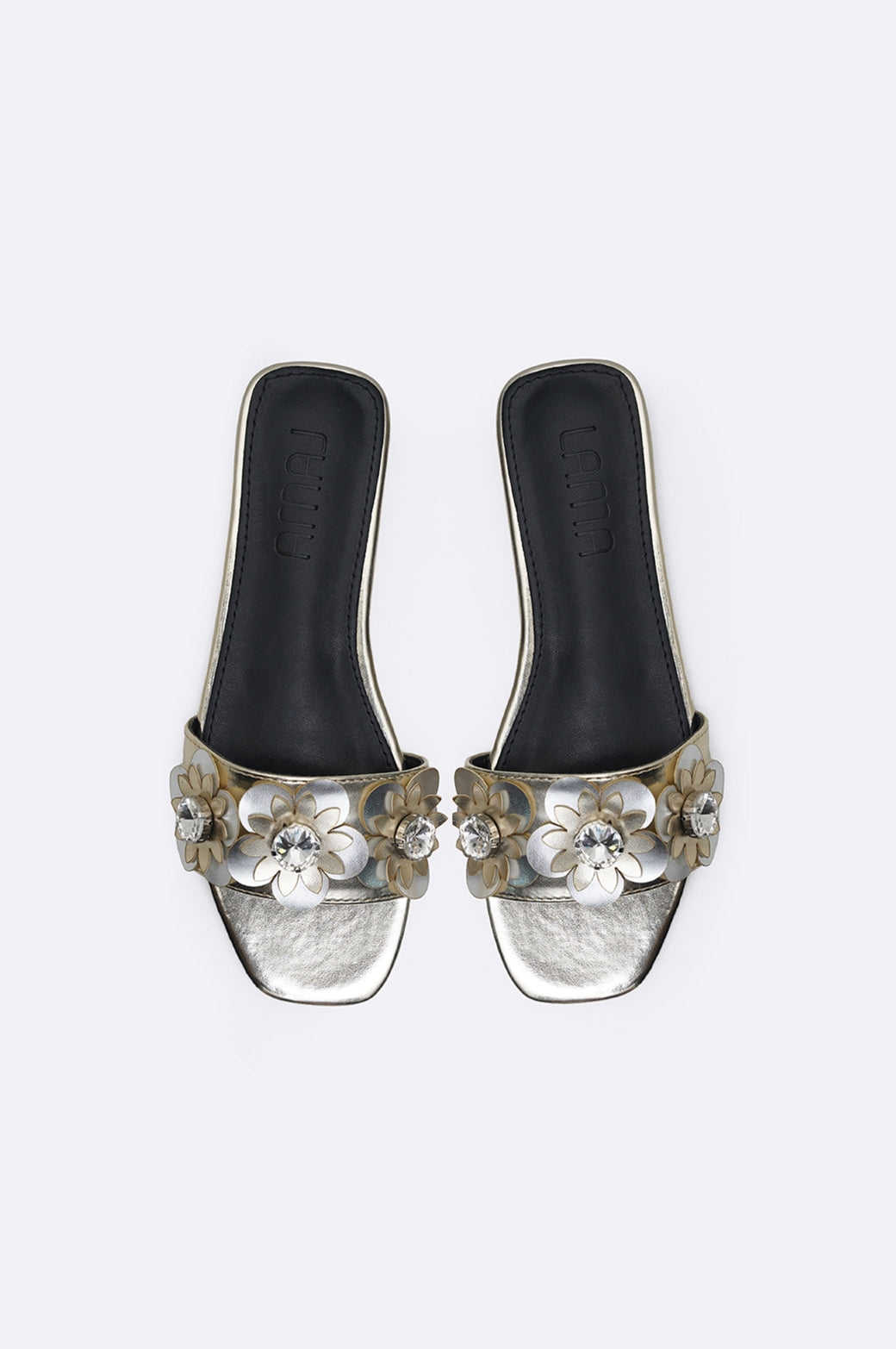 GOLD FLOWER METALLIC SLIDES