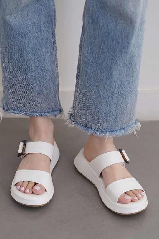 OFF WHITE BUCKLE MAMA SLIDES