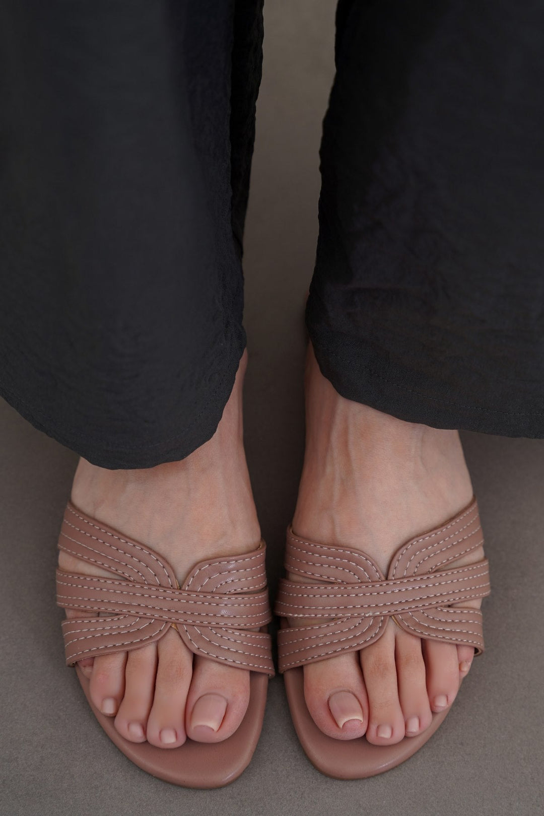 PINK STRAPPY STITCH SLIDES