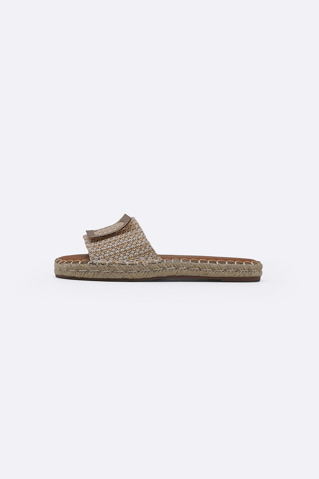 BEIGE ROMA BUCKLE SLIDES