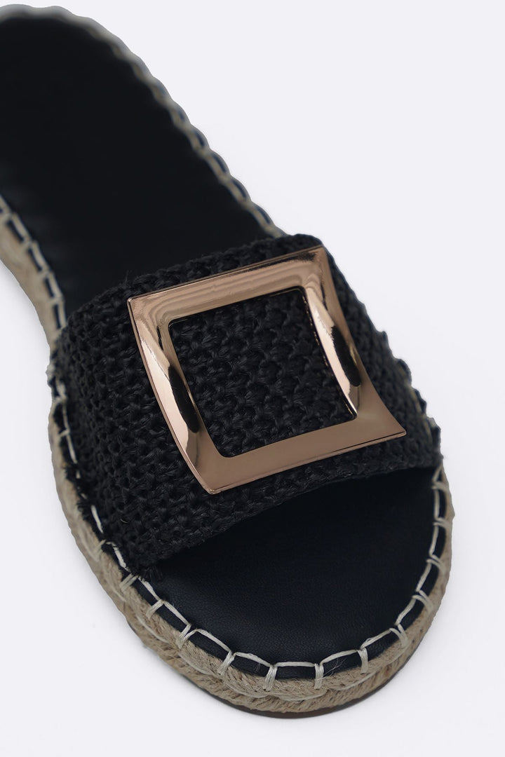 BLACK ROMA BUCKLE SLIDES