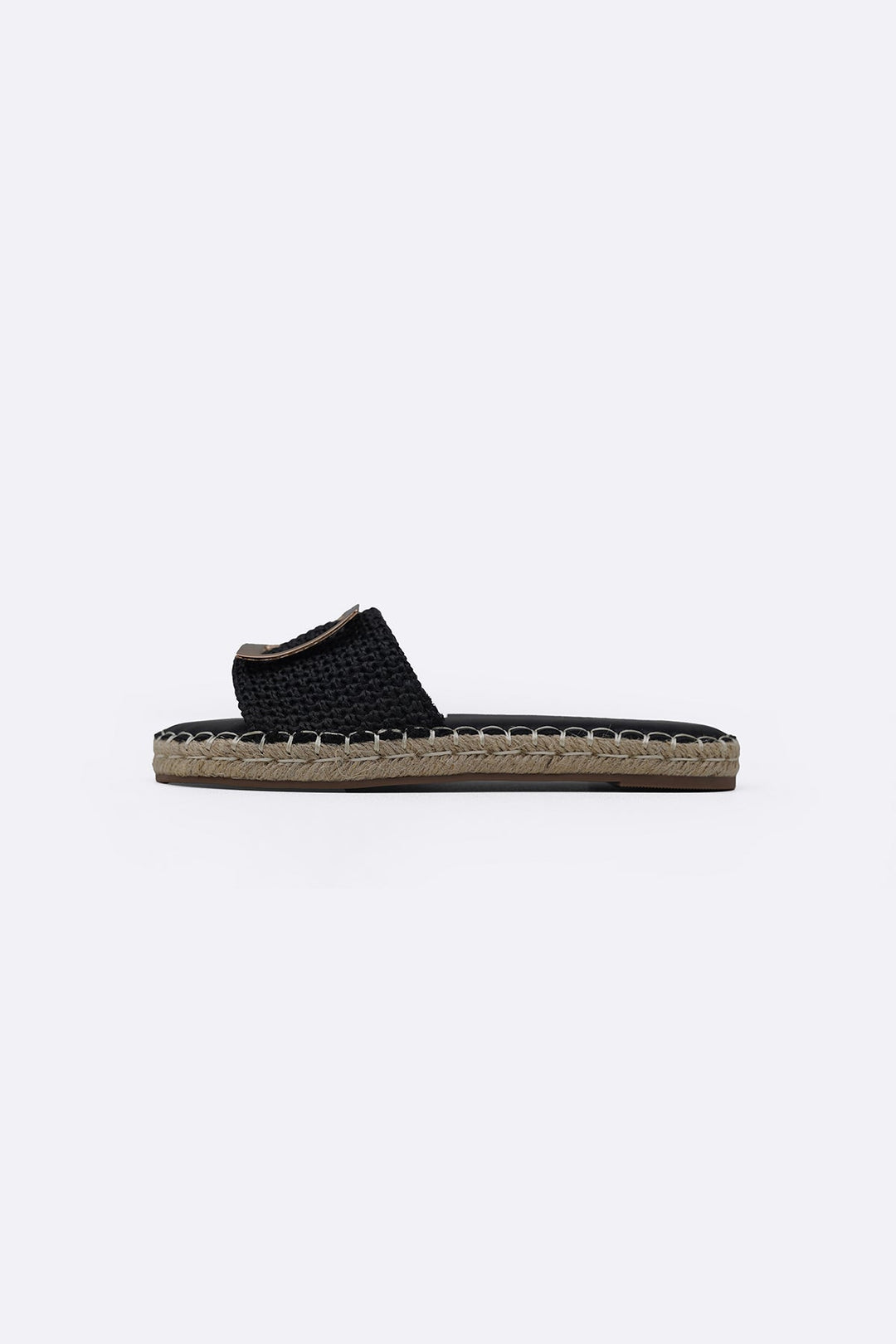 BLACK ROMA BUCKLE SLIDES