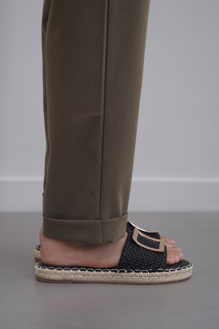 BLACK ROMA BUCKLE SLIDES