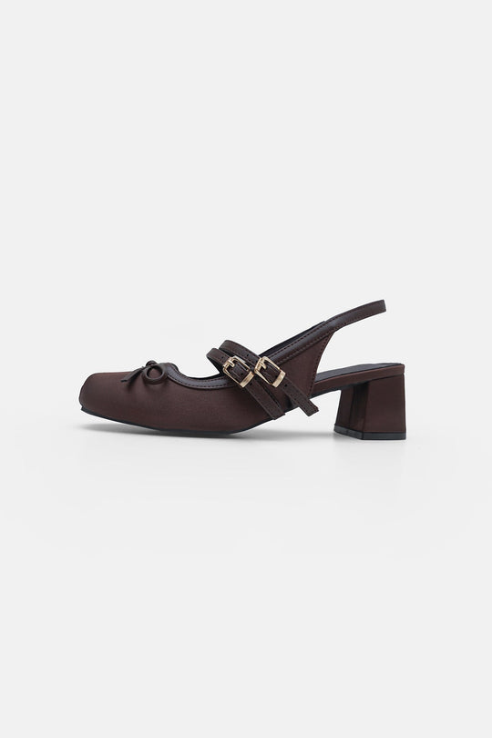 COFFEE-SATIN BALLERINA HEELS