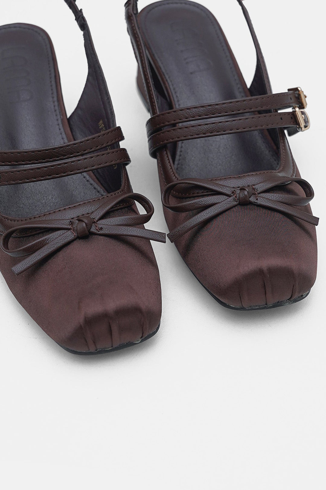 COFFEE-SATIN BALLERINA HEELS