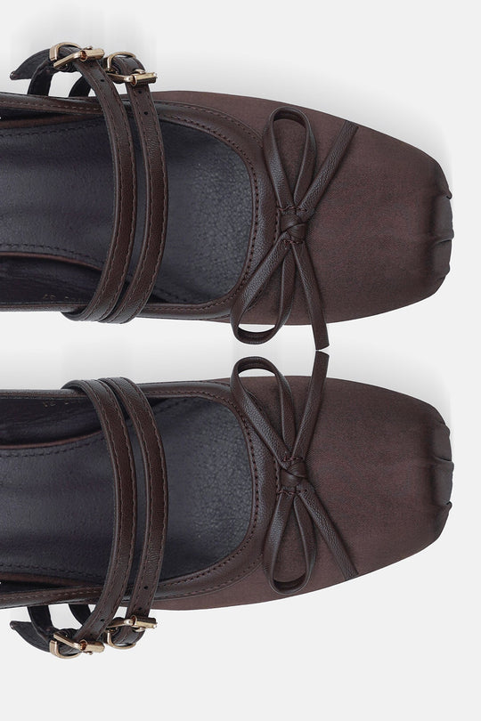 COFFEE-SATIN BALLERINA HEELS
