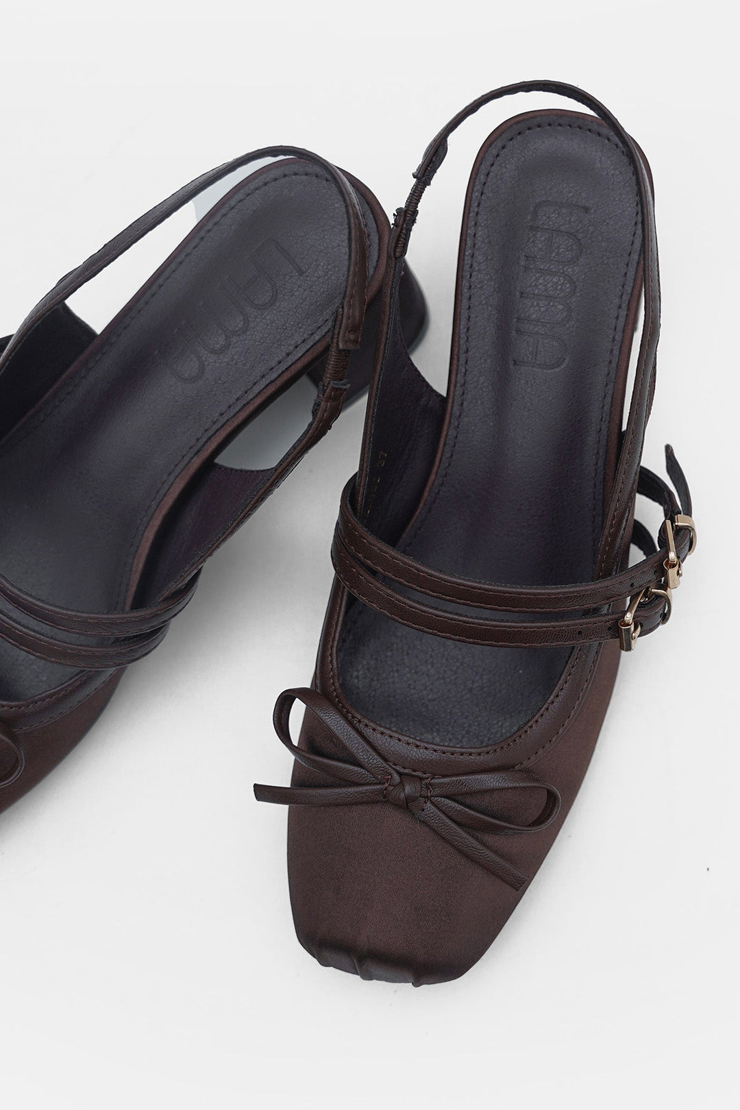 COFFEE-SATIN BALLERINA HEELS