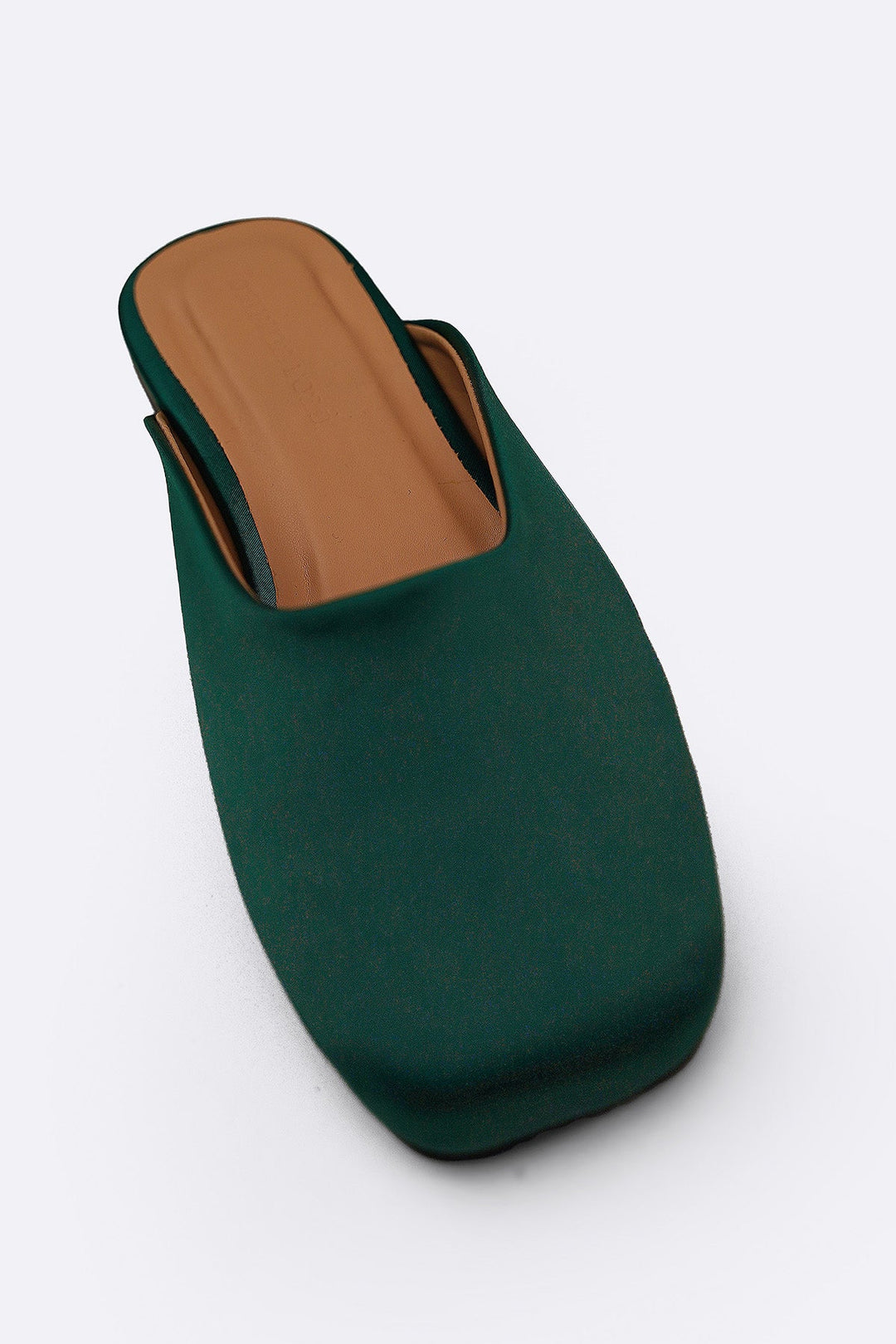BOTTLE GREEN SATIN MULES