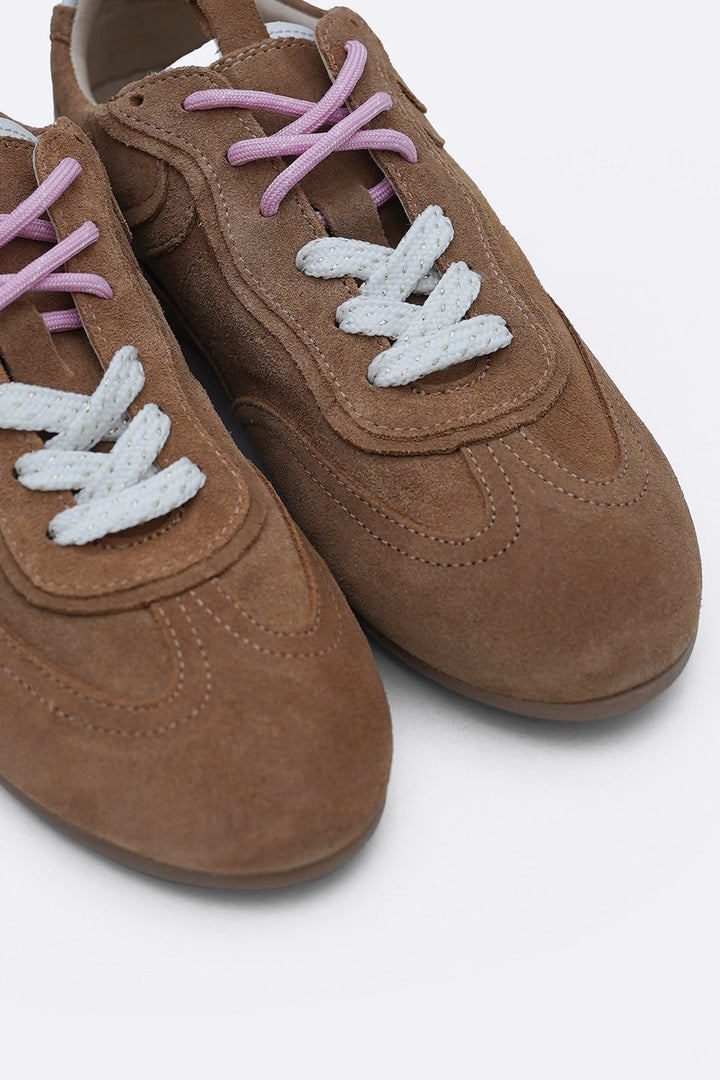 BEIGE LEATHER 2-LACE SNEAKERS