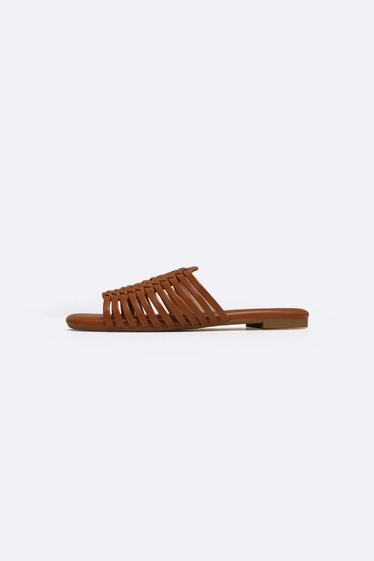 TAN TROPICAL WEAVE SLIDES