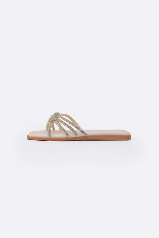 OFF WHITE CRYSTAL KNOT SLIDES