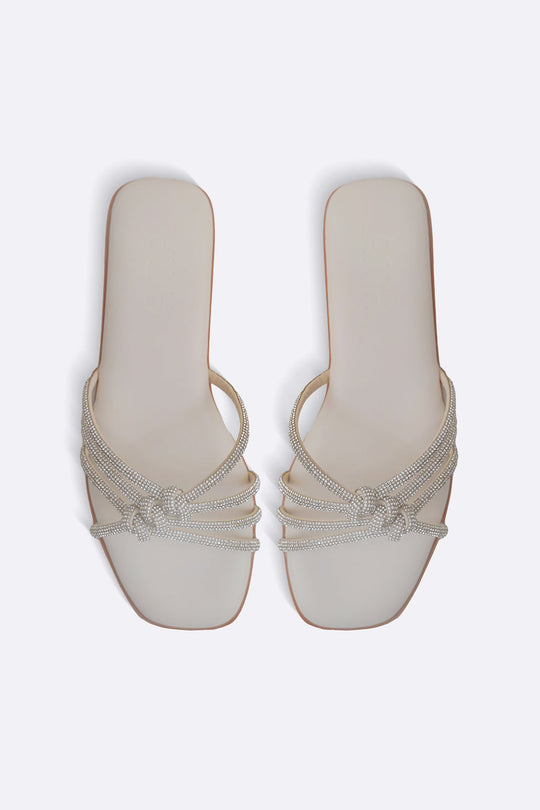 OFF WHITE CRYSTAL KNOT SLIDES