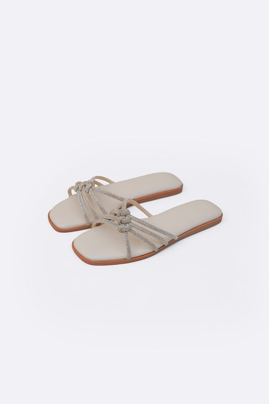 OFF WHITE CRYSTAL KNOT SLIDES