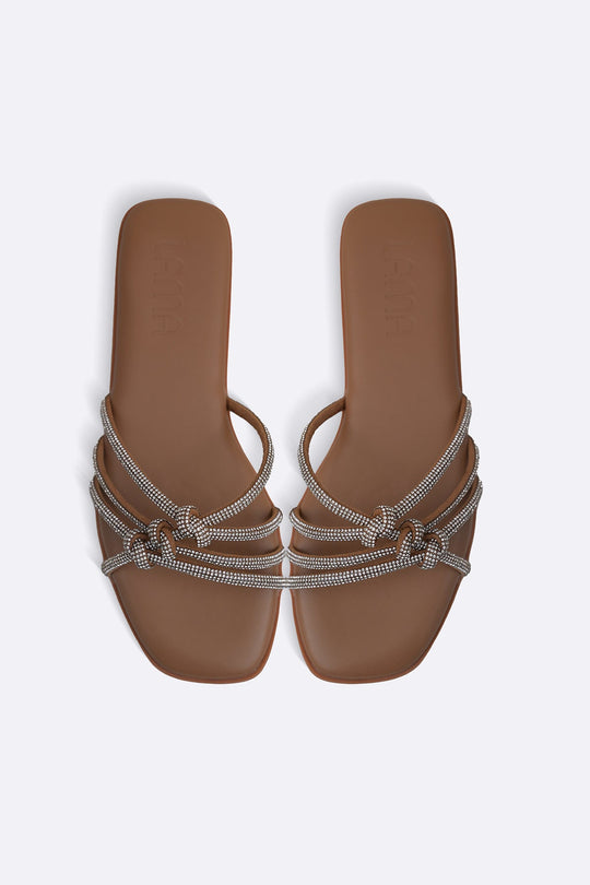 TAUPE CRYSTAL KNOT SLIDES