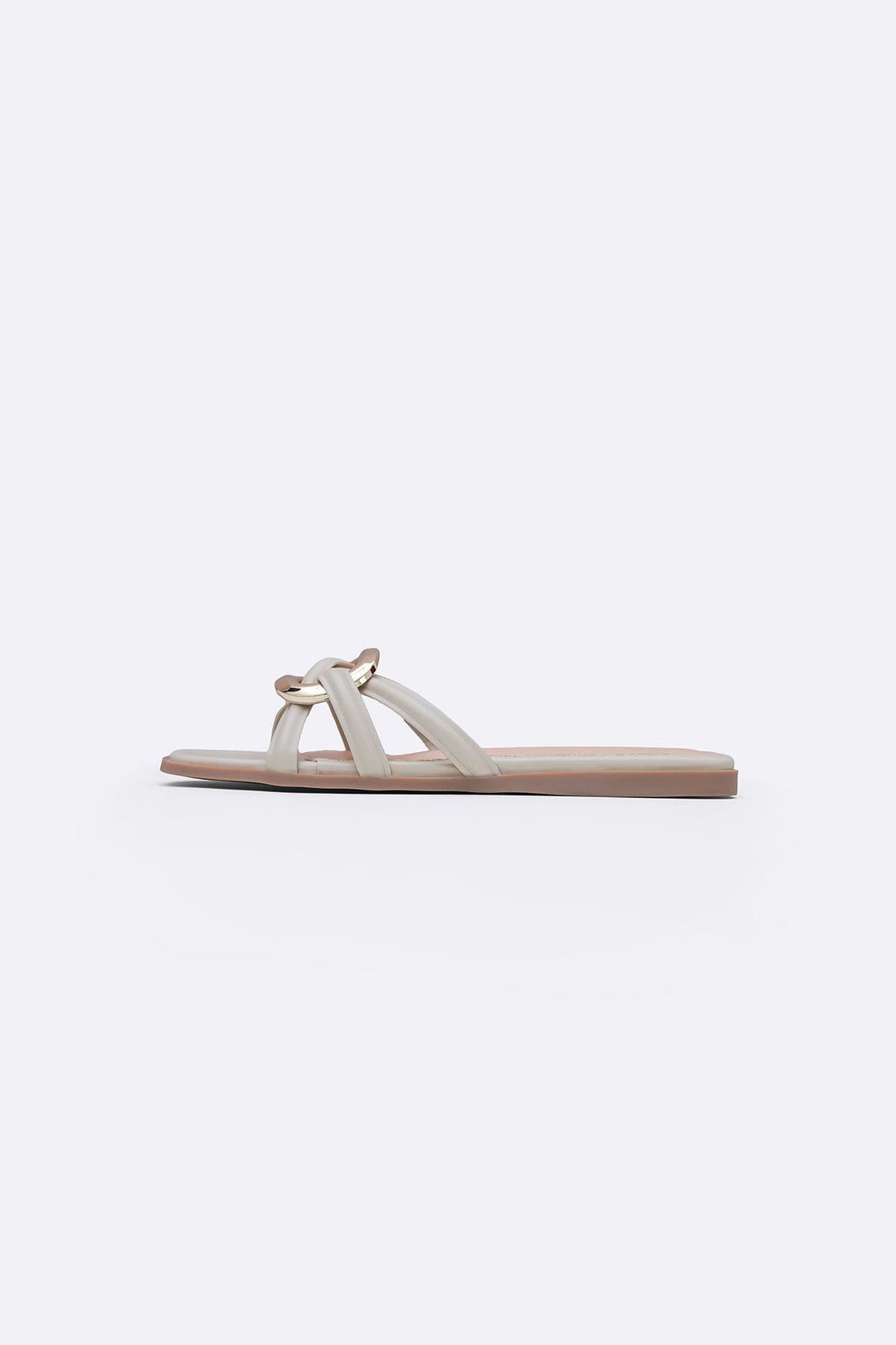 BEIGE DREW BUCKLE SLIDES